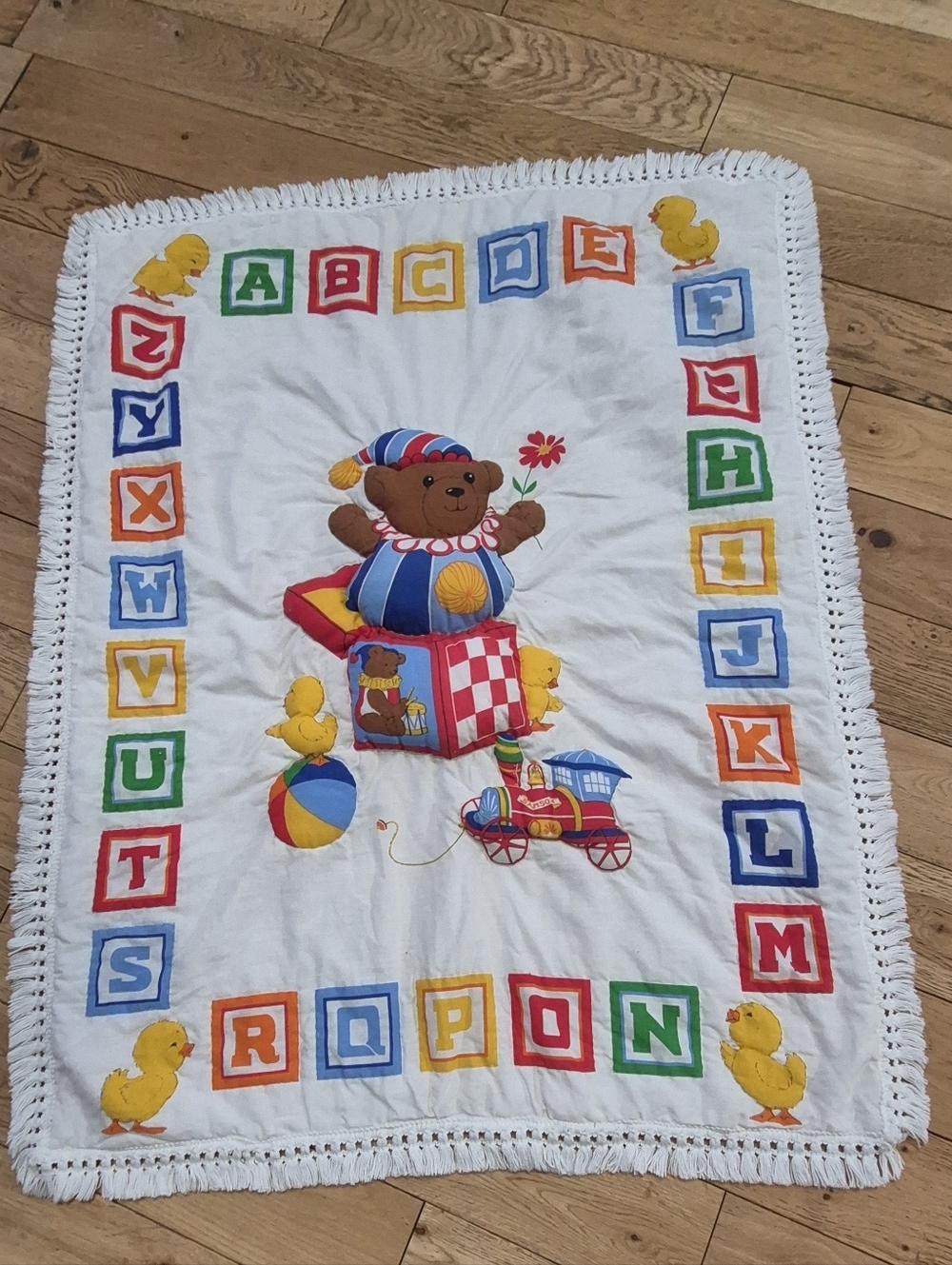 Children's Plush Teddy Block & Train Bedding Panel - Multicolor